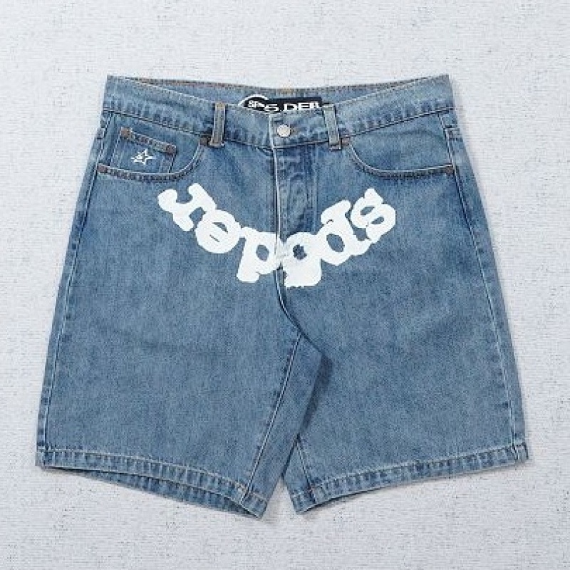 Sp5der 555555 5star Vintage Denim shorts 男女休息牛仔