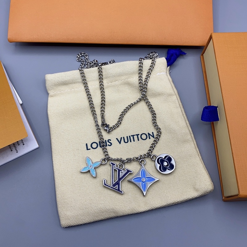 Blue Alphabet Charm Bracelet Necklace
