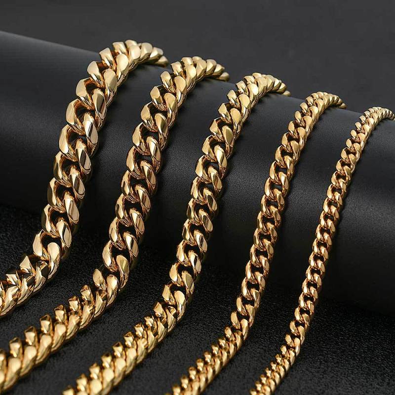 Double row diamond-free hip-hop Cuban chain necklace