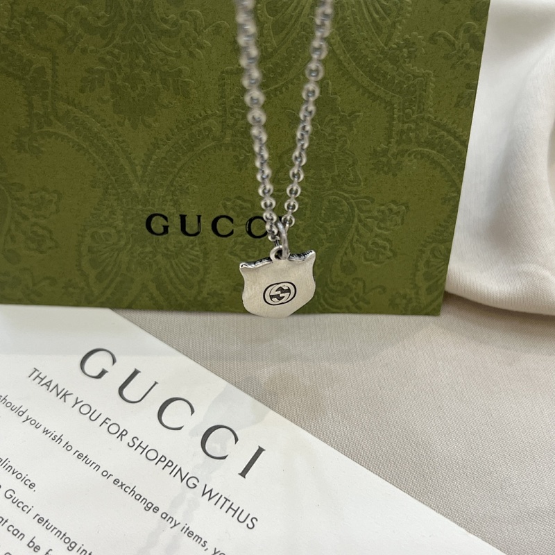 Gucci古驰925纯银双G虎头复古项链