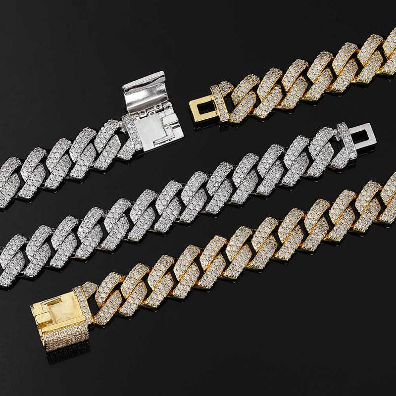 14mm Flap Buckle Single Row Zircon Cuban Chain