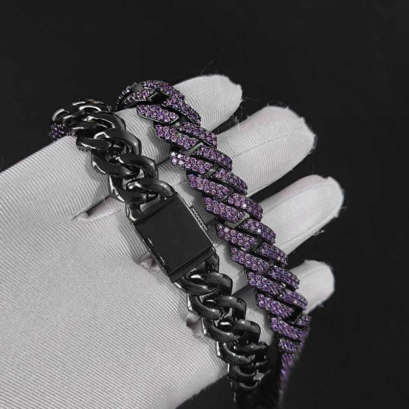 15mm double row zircon purple diamond Cuban bracelet