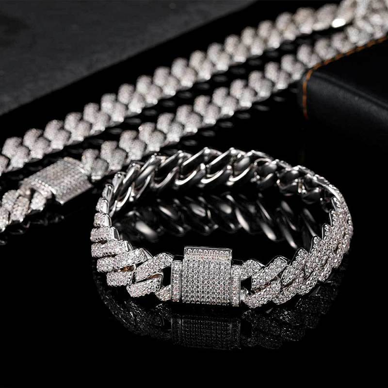Double row full diamond Cuban bracelet