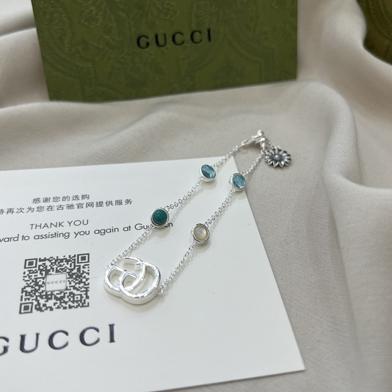 Gucci古驰925纯银双G绿松石手链