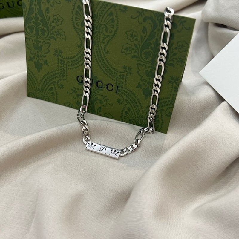Gucci古驰925纯银adidas 联名系列双G刻花项链