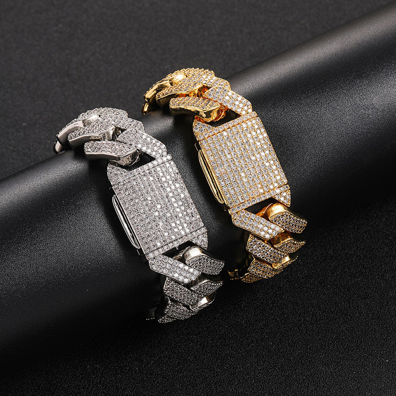 20mm flip clasp three-row zircon diamond Cuban chain