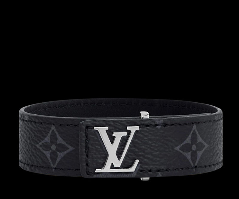 Black leather strap with silver logo bracelet
