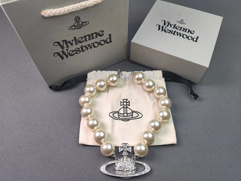White Gold Saturn Giant Pearl Collar Necklace