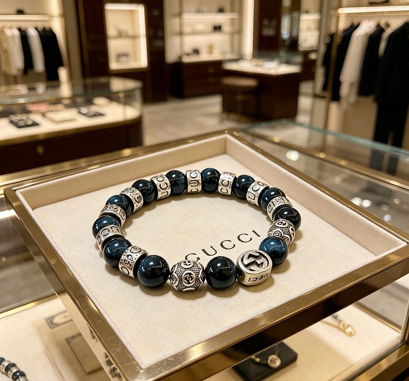 GUCCI JEWELRY 深蓝珠中夹多圆环哭标图案 拼色手串55070888