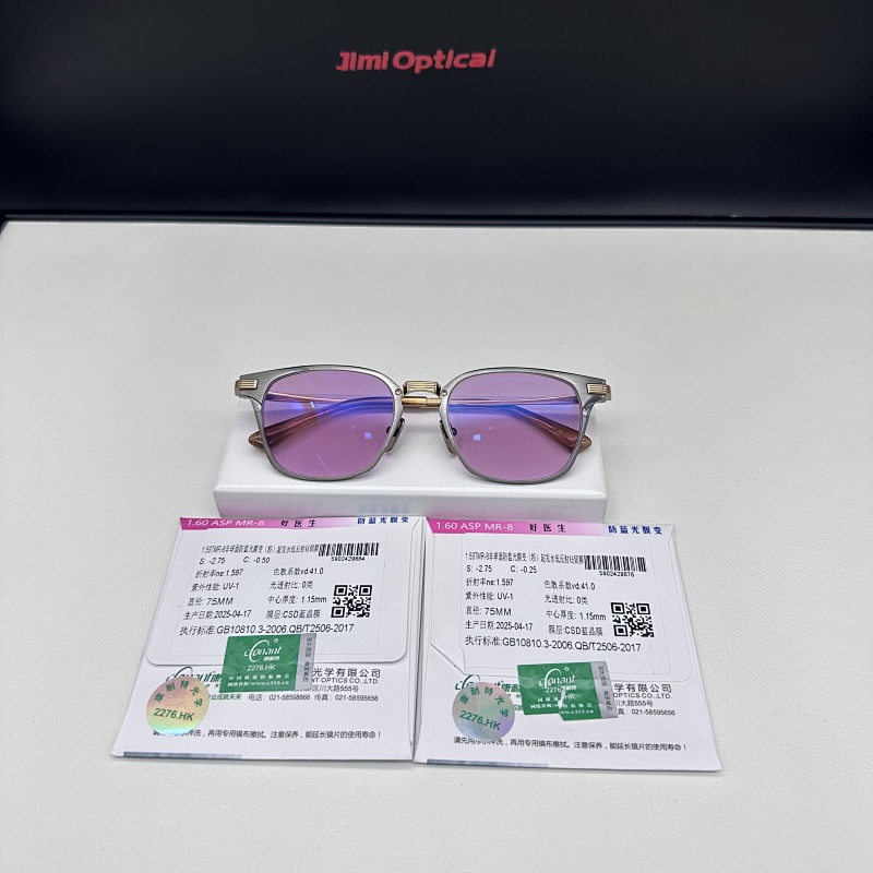 1.597MR-8非球面防蓝光膜变（粉）超发水低反射钻韧膜