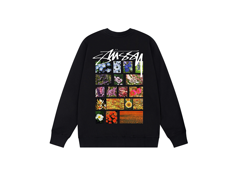 P109yuan 088#花草 圆领卫衣 黑 白 灰 S-XL