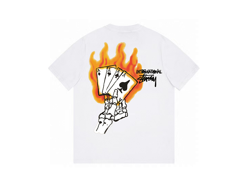 P59yuan 006#骷髅手火焰扑克 斯图西短袖 4色 S-2XL
