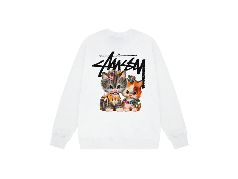 P109yuan 037# 圆领卫衣 猫咪 黑 白 灰 S-XL