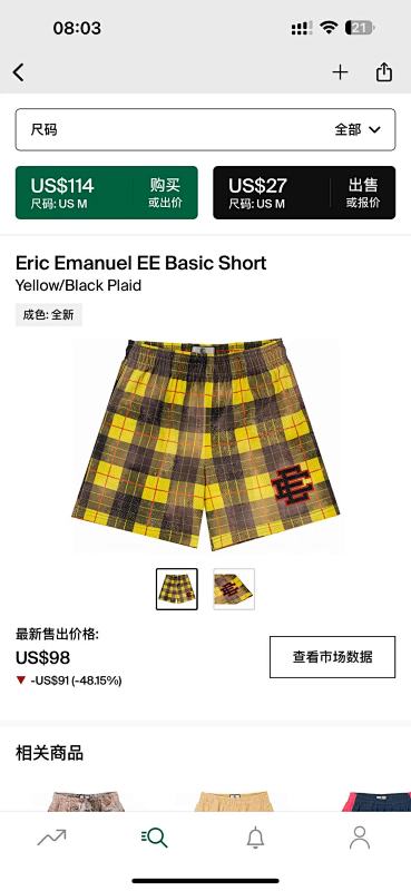 Eric Emanuel EE Basic Short Yellow/Black Plaid