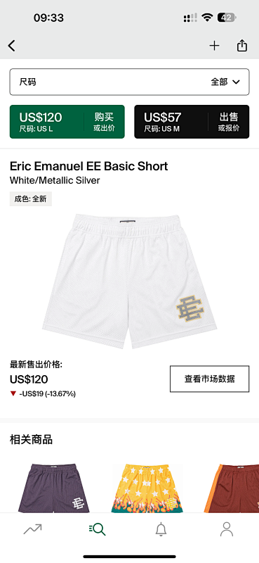 Eric Emanuel EE Basic Short White/Metalic Silver