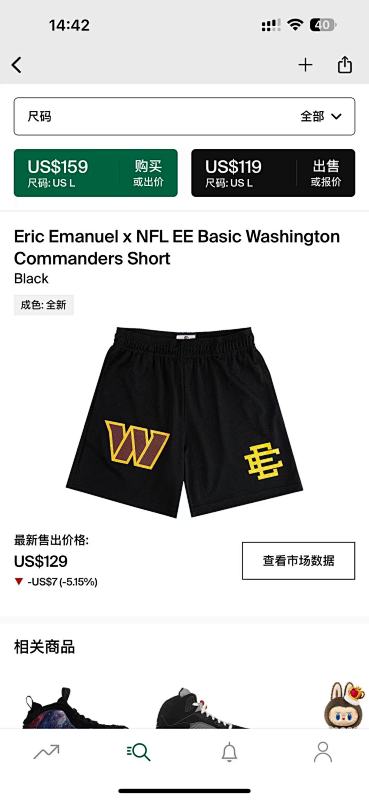 Eric Emanuel x NFL EE Basic Washington Commanders Short Black