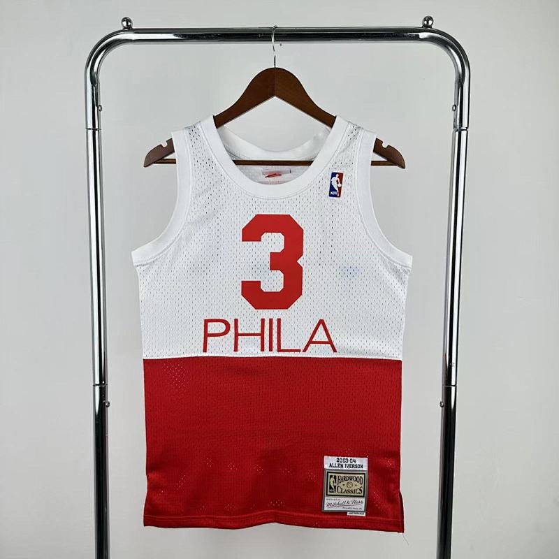 【MN】【Philadelphia 76ers】 复古热压球衣 SW:76人队 03/04赛季 白红 3号 艾佛森