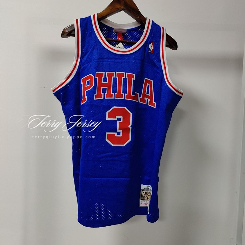 【MN】【Philadelphia 76ers】球迷版热压复古球衣:76队1996/97赛季 新秀蓝色 3号 艾佛森