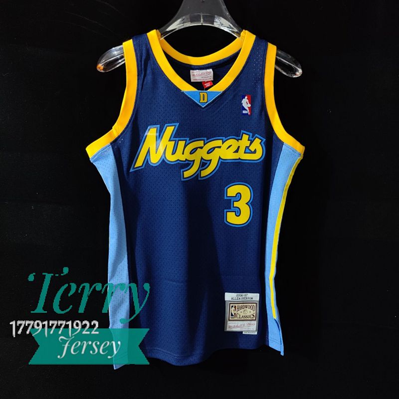 【MN】【Denver Nuggets】 MN热压复古球衣：SW 掘金队 藏蓝色 3号 艾佛森