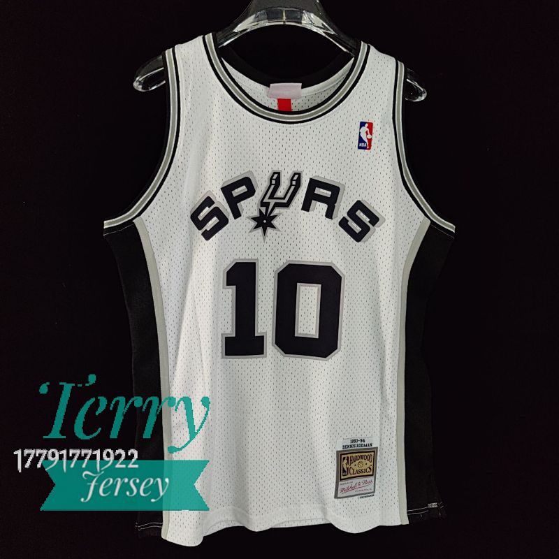 【MN】San Antonio Spurs MN热压复古球衣:SW 马刺队 白色 10号 罗德曼