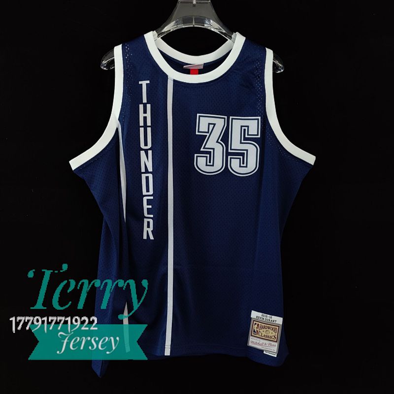 【MN】【Oklahoma City Thunder】MN热压复古球衣:SW雷霆队2015/16赛季 藏蓝色 35号 杜兰