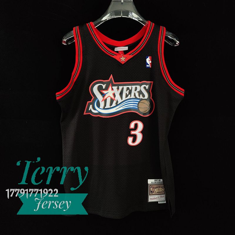 【MN】【Philadelphia 76ers】热压复古球衣：SW 76人队 98赛季 黑色 3号 艾佛森