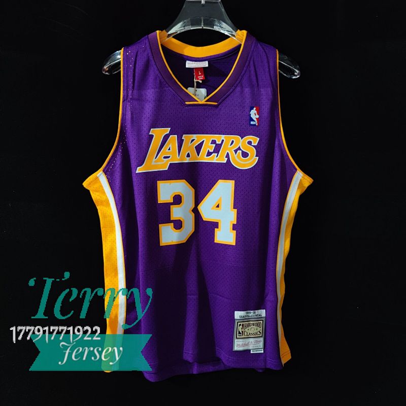 【MN】Los Angeles Lakers MN热压复古球衣：SW 湖人 00赛季 V领 紫色 34号 奥尼尔