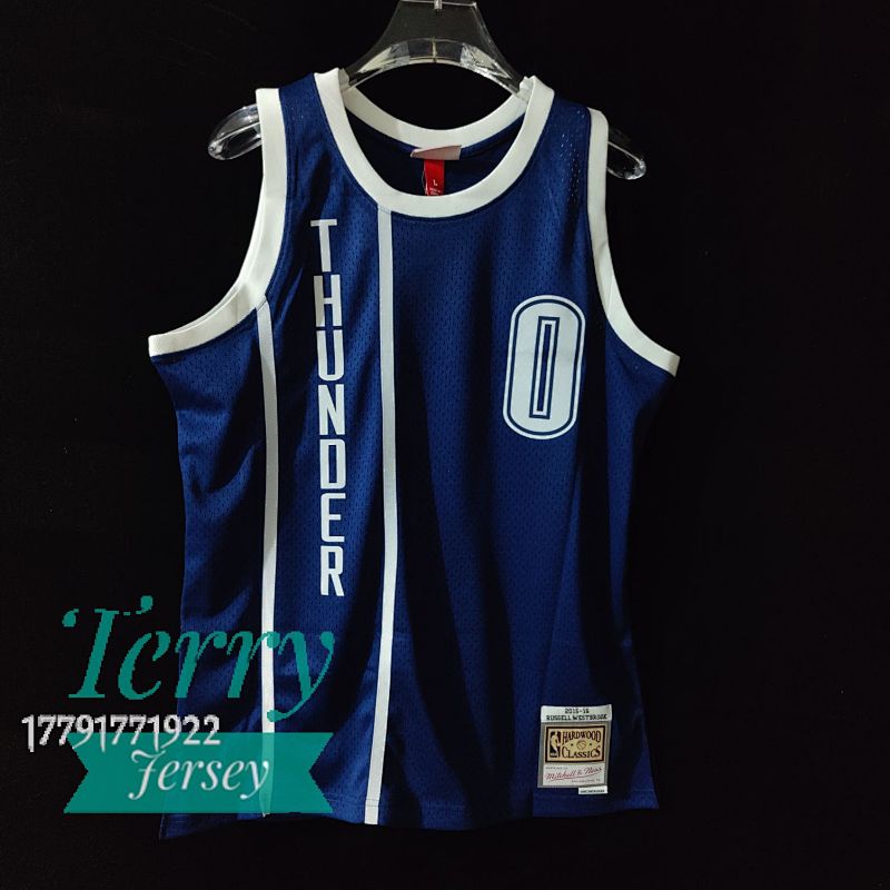【MN】【Oklahoma City Thunder】MN热压复古球衣:SW雷霆队2015/16赛季 藏蓝色 0号 威少