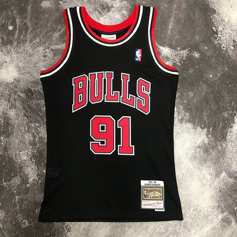 【MN】【Chicago Bulls】热压复古球衣：SW公牛队98赛季黑色91号 罗德曼