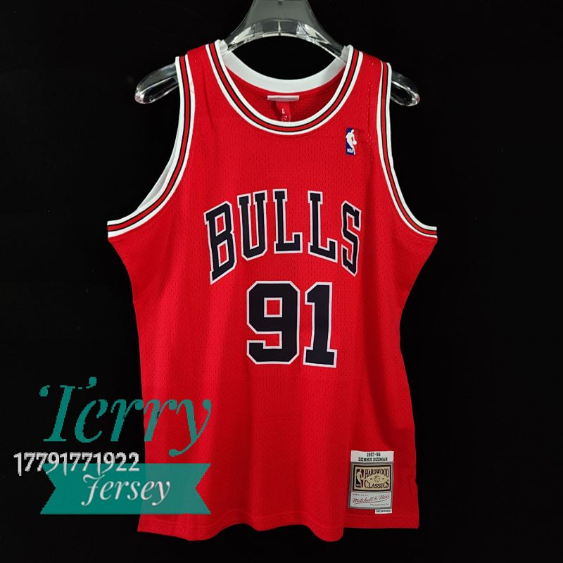 【MN】【Chicago Bulls】热压复古球衣：SW公牛队98赛季红色91号 罗德曼