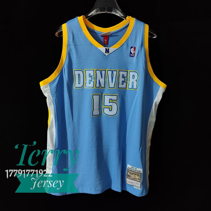 【MN】【Denver Nuggets】 MN热压复古球衣：SW 掘金队 北卡色 15号 安东尼