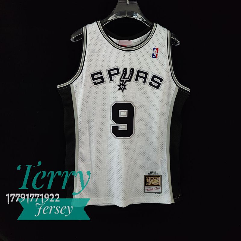 【MN】San Antonio Spurs MN热压复古球衣:SW 马刺队 2002/03赛季 白色 9号 帕克