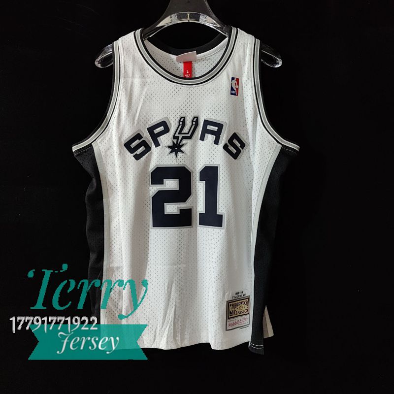 【MN】San Antonio Spurs MN热压复古球衣:SW 马刺队 白色 21号 邓肯
