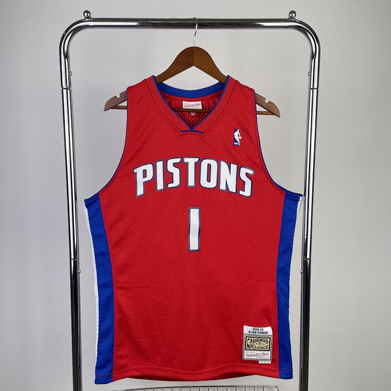【MN】【Detroit Pistons】球迷版热压复古球衣: 活塞队2008/09赛季 红色 1号 艾佛森