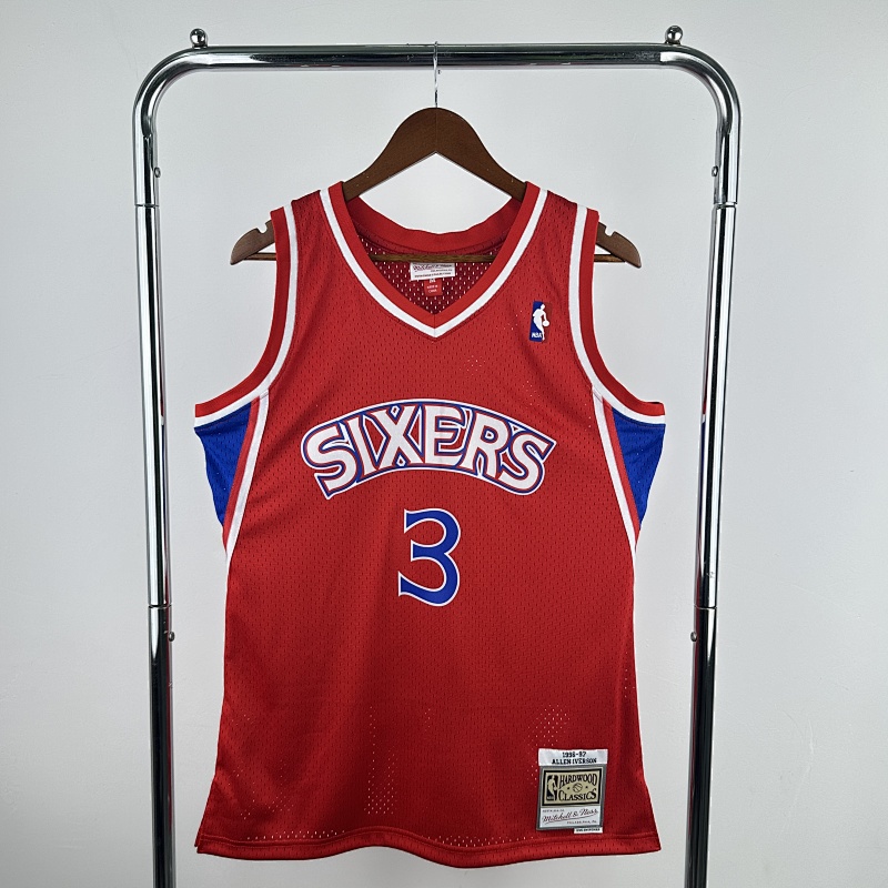 【MN】【Philadelphia 76ers】 复古热压球衣 SW:76人队 96/97赛季 新秀红色 3号 艾佛森