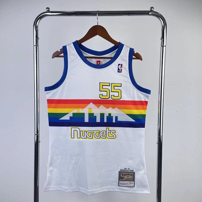 【MN】【Denver Nuggets】MN球迷版热压复古球衣: 掘金队1991/92赛季 白色 55号 穆托姆博