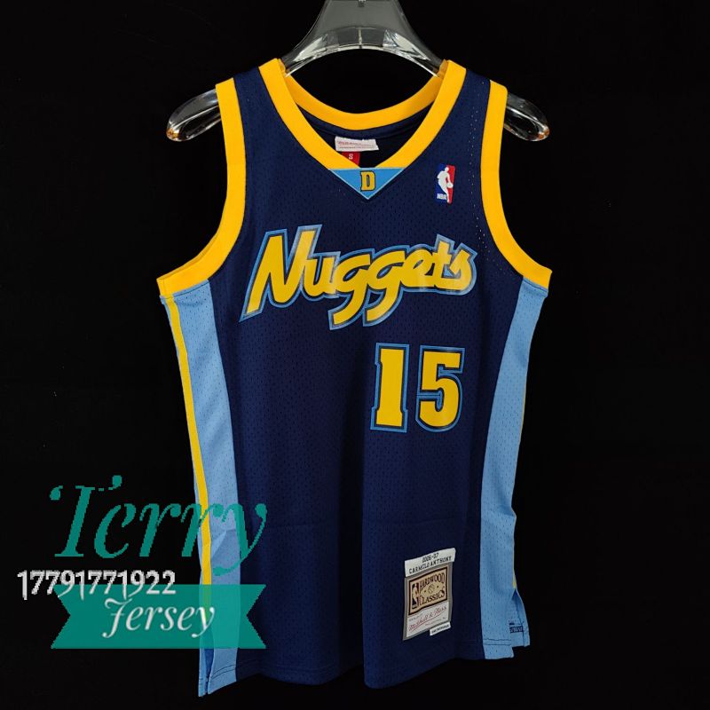 【MN】【Denver Nuggets】 MN热压复古球衣：SW 掘金队 藏蓝色 15号 安东尼