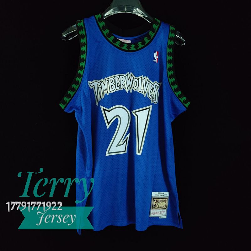 【MN】Minnesota Timberwolves MN热压复古球衣：SW 森林狼 03/04赛季 蓝色 21号 加内特
