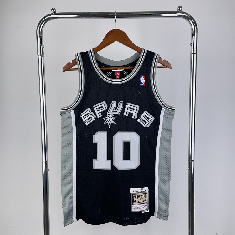 【MN】San Antonio Spurs MN热压复古球衣:SW 马刺队1993/94赛季 黑色 10号 罗德曼