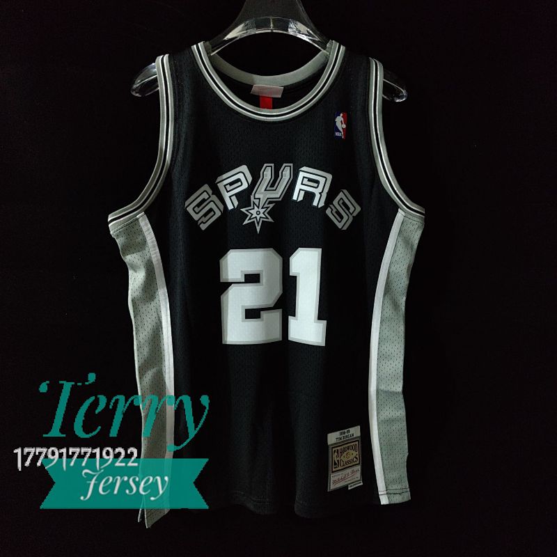 【MN】San Antonio Spurs MN热压复古球衣:SW 马刺队 1998/99赛季 黑色 21号 邓肯