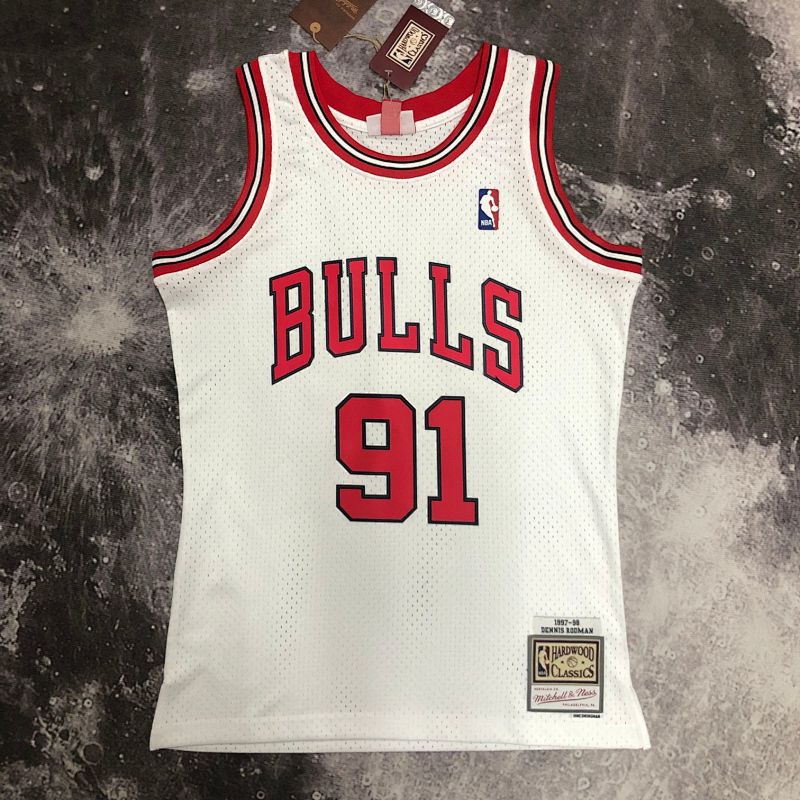 【MN】【Chicago Bulls】热压复古球衣：SW公牛队98赛季白色91号罗德