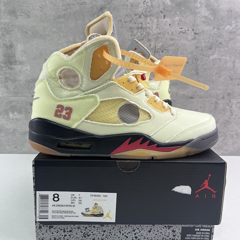 【5A Batch】Off-White X Air Jordan 5 Retro SP 白蝉翼 DH8565-100 40-47.51 40-47.5