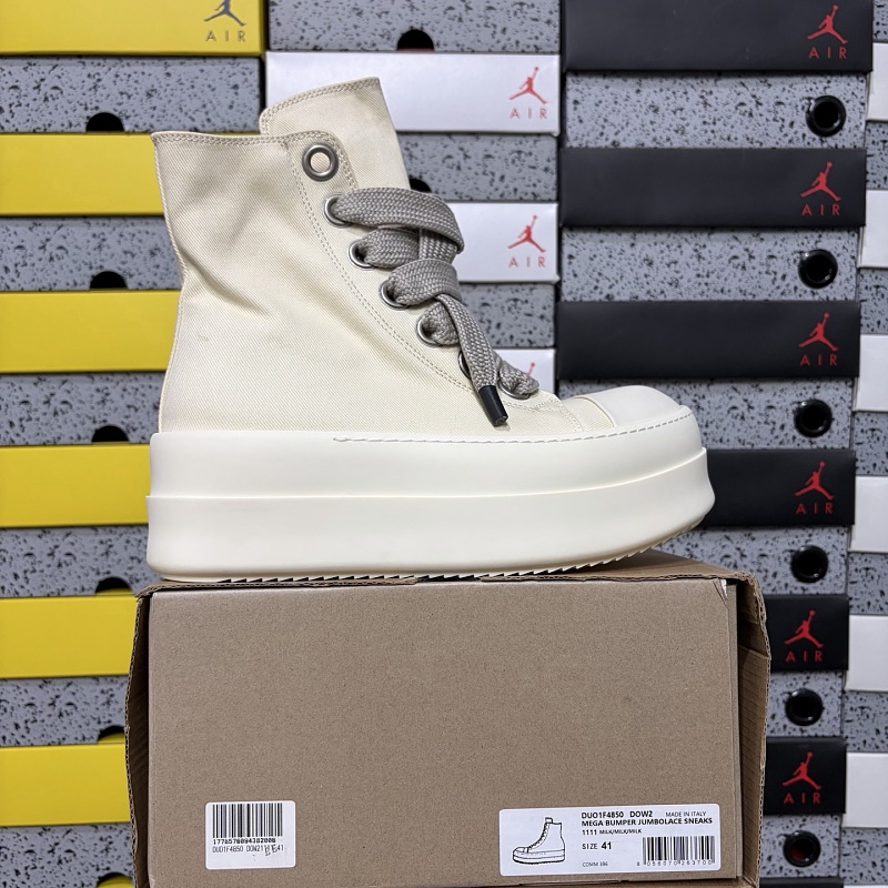 【GZ batch】RO / Rick Owens 瑞克·欧文斯（36-46）帆布高帮 纯白厚底粗鞋带