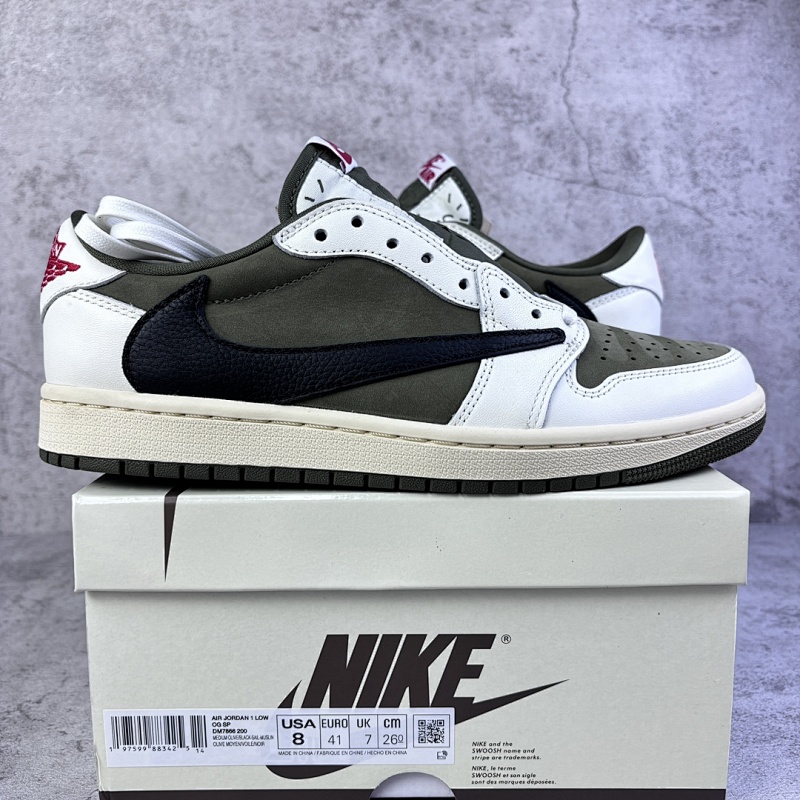 FK 20 Travis Scott x Air Jordan AJ1 Low OG SP TS联名倒钩8.0低帮 白橄榄绿 DM7866-200