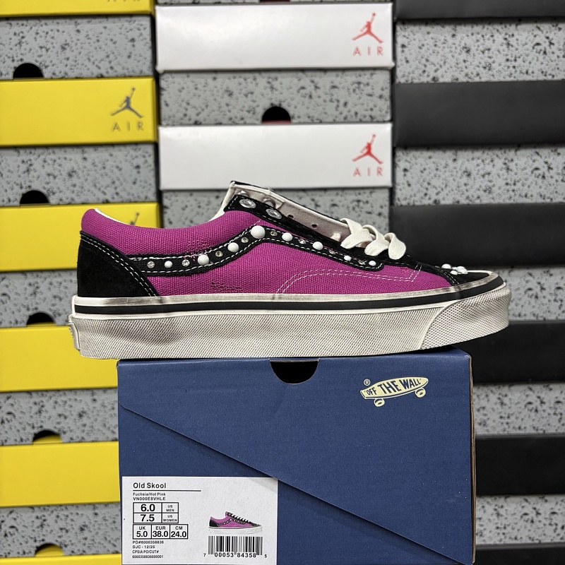 【GC Batch】Old Skool 36 36-45 VN000E8VHLE 粉黑做旧珍珠铆钉